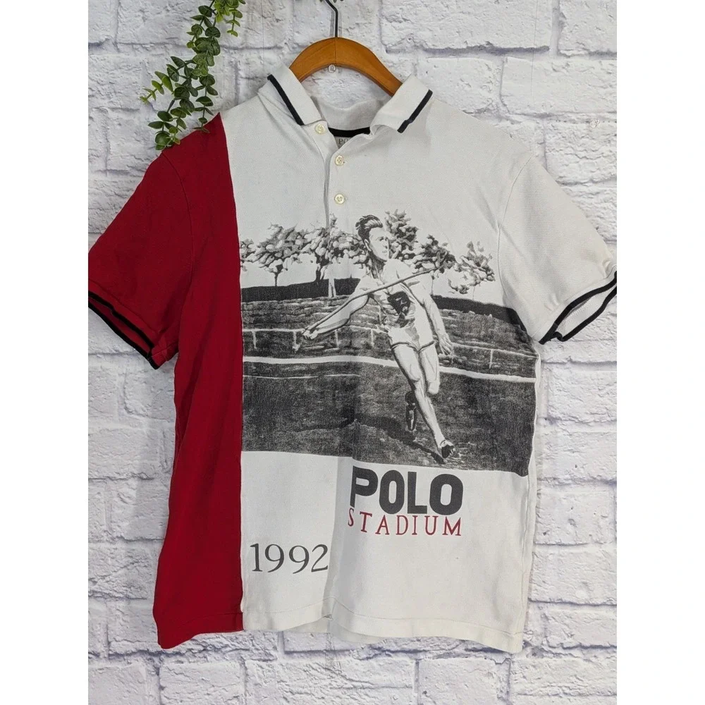 Vntg🚨Ralph Lauren Polo Stadium 1992 Javelin M Short SleevShirt *Tiny Flaws-Read
